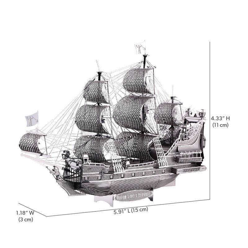 Piececool The Queen Annes Revenge -- 4-Star DIY 3D Metal Puzzle Kit, Pirate Ship Model for Collectors, Brain Teaser for Adults & Teens