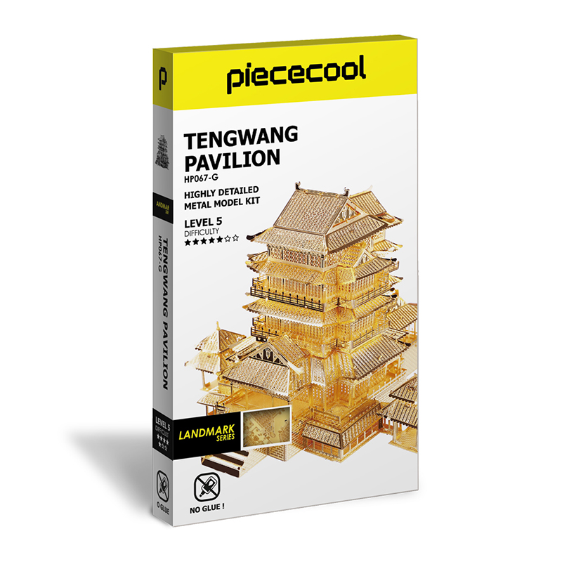 Piececool Tengwang Pavilion -- 5-Star DIY 3D Metal Puzzle Kit, Famous Landmark Model for Home Decor, Brain Teaser for Adults & Teens