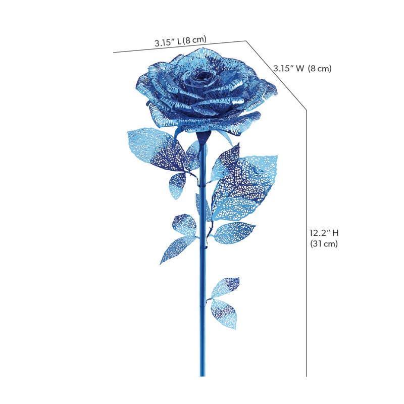 Piececool GOLDEN ROSE(Blue) -- 3-Star DIY 3D Metal Puzzle Kit, Decorative Model for Home Decor, Brain Teaser for Adults & Teens