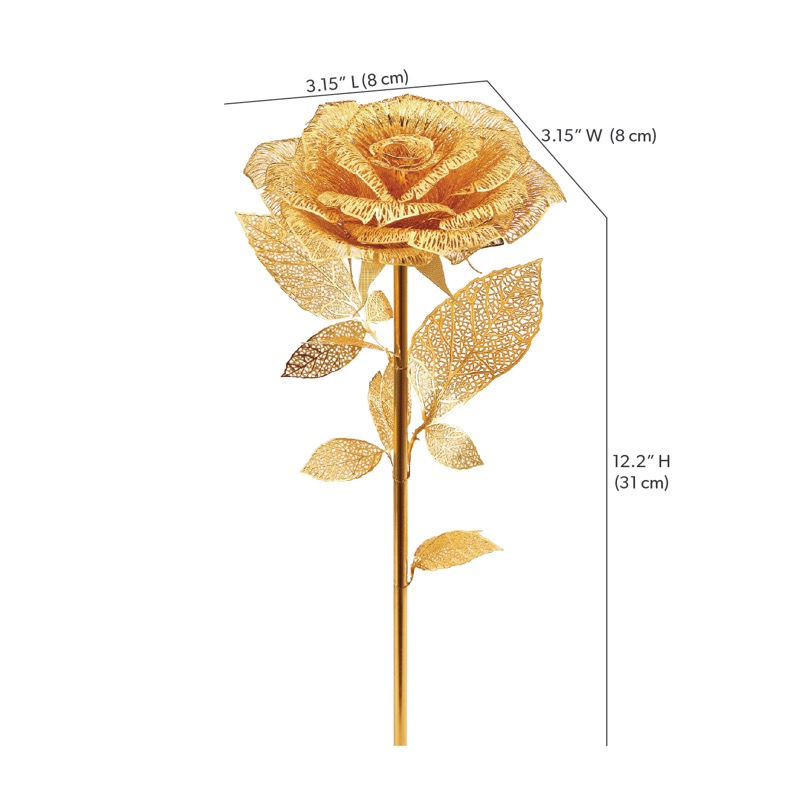 Piececool GOLDEN ROSE(Gold) -- 3-Star DIY 3D Metal Puzzle Kit, Decorative Model for Home Decor, Brain Teaser for Adults & Teens