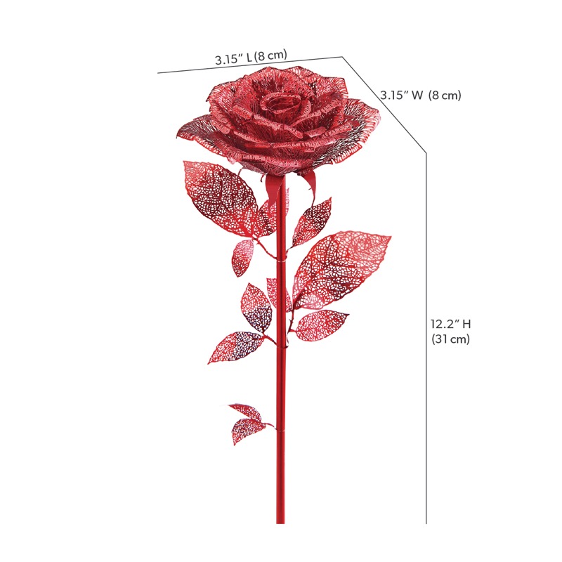 Piececool GOLDEN ROSE(Red) -- 3-Star DIY 3D Metal Puzzle Kit, Decorative Model for Home Decor, Brain Teaser for Adults & Teens