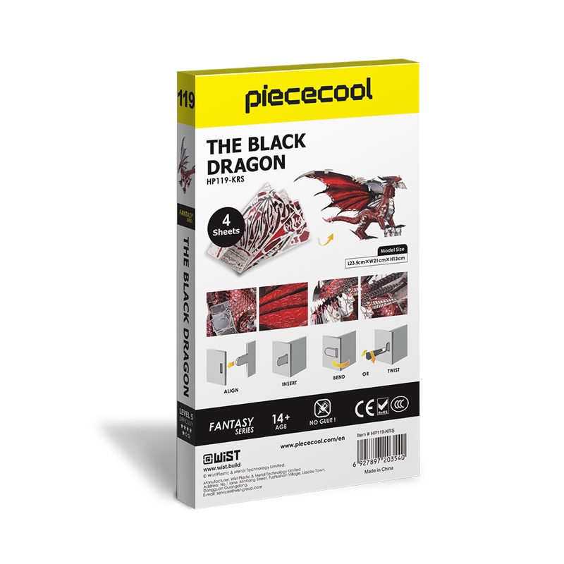 Piececool The Black Dragon – 5-Star DIY 3D Metal Puzzle Kit, Stainless Steel Dragon Model for Desktop Decoration, Brain Teaser for Adults & Teens