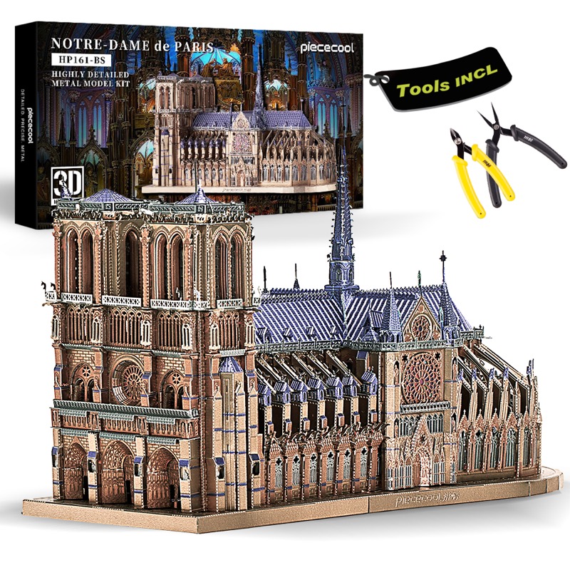 Piececool Notre Dame Cathedral Paris – 382-Piece 3D Metal Puzzle Kit, Special Edition Gothic Architecture Model for Adults & Teens