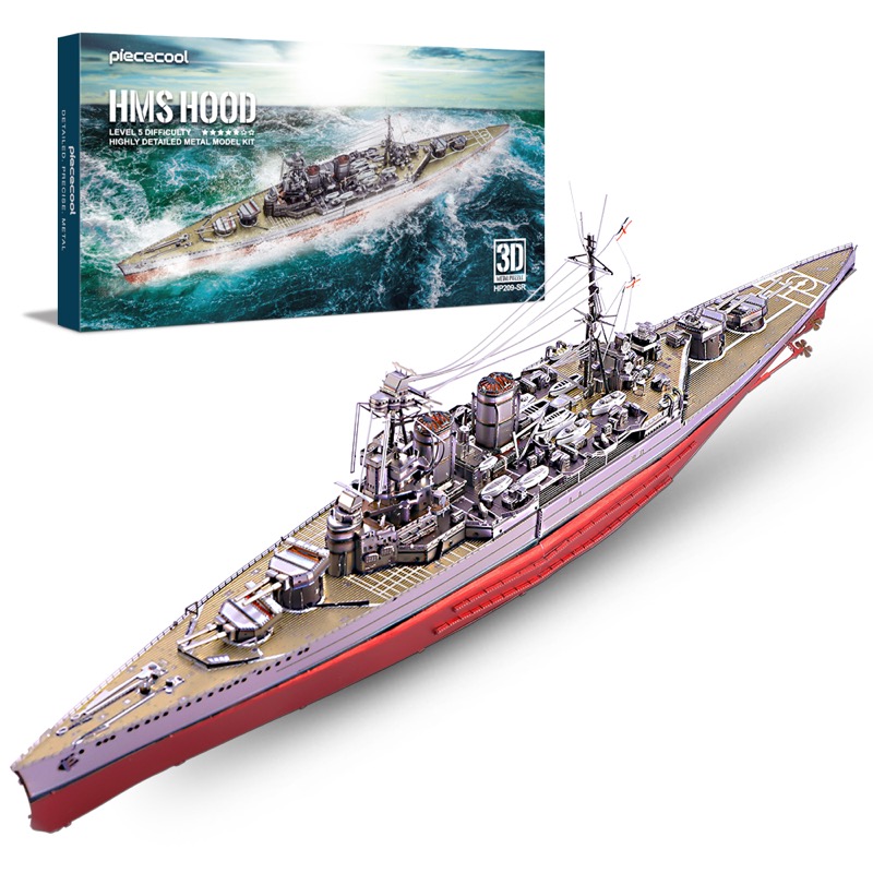 Piececool HMS Hood -- 5-Star DIY 3D Metal Puzzle Kit, Military Model for History Enthusiasts, Brain Teaser for Adults & Teens