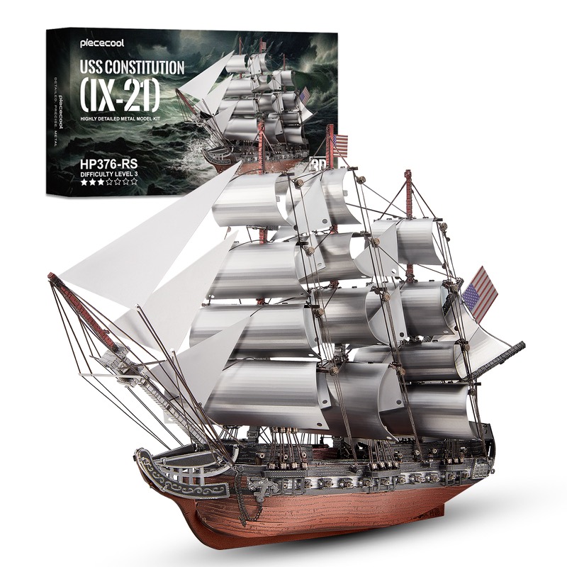 Piececool USS Constitution IX-21 – 349-Piece 3D Metal Puzzle Kit, Historic Sailing Frigate Model for Adults & Teens