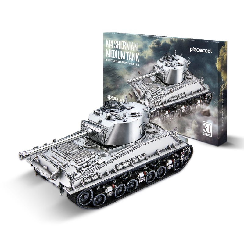 Piececool M4 Sherman Medium Tank – 3D Metal Puzzle Kit, Military Model Building Kit for Adults & Teens