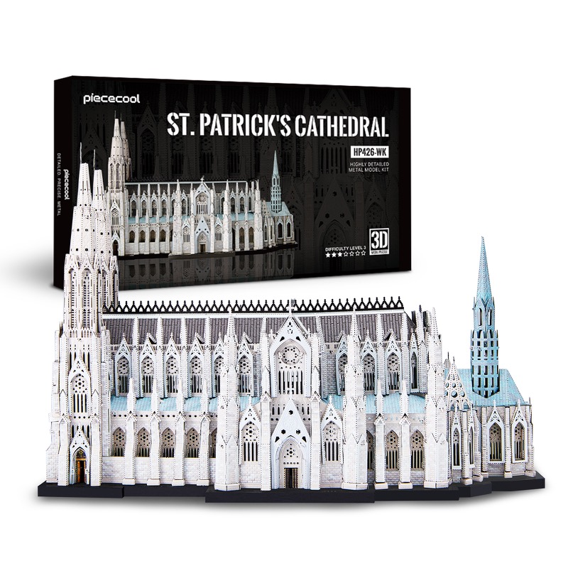 Piececool St. Patrick's Cathedral – 428-Piece 3D Metal Puzzle Kit, New York Architecture Model for Adults & Teens
